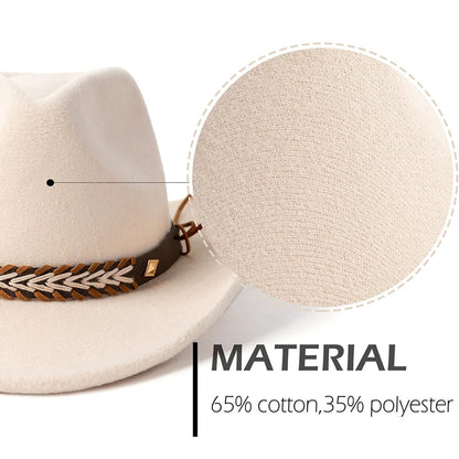 Stylish Wide Brim Straw Hat for Women Men Summer Beach Sun Hat Classic Fedora Panama Hat with Leather Band
