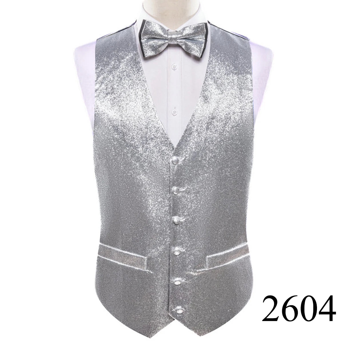 Mens Vest Gold Silver Black Red Pink Blue Green Yellow Solid Solid V-Neck Waistcoat Bowtie Set Barry Wang