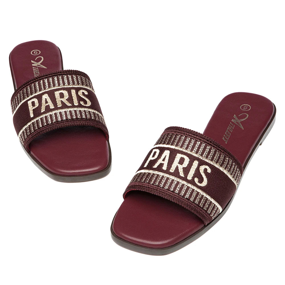 Summer Women Letter Flat Sandals Casual Comfortable Slip Slide 2024 Fashion Vintage Slippers Shoes Classic New