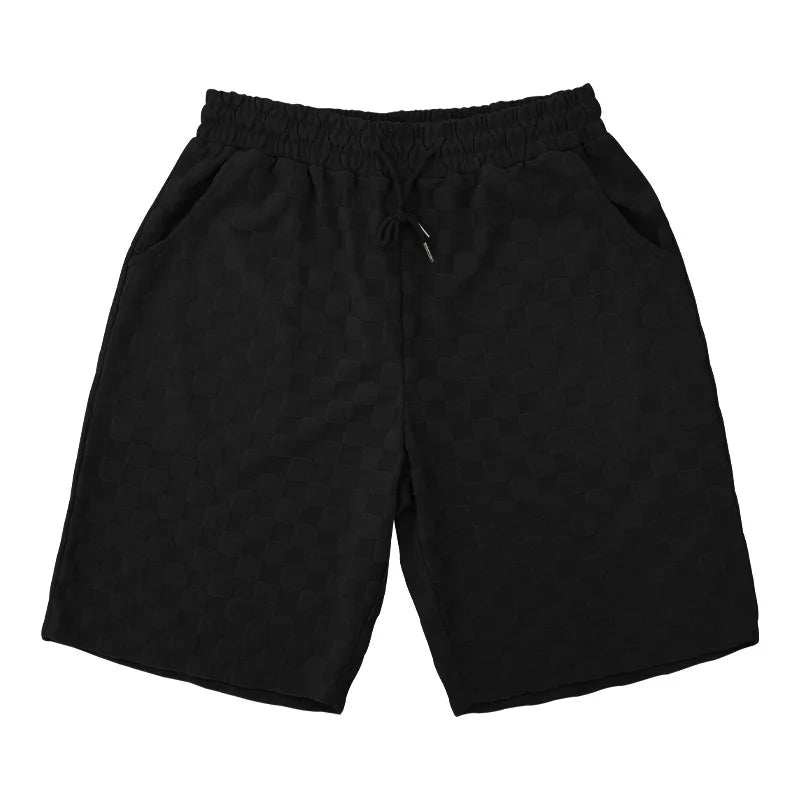 Men's Summer Checkered Loose Two-piece Sports Leisure Suit Short Sleeve T-shirt Shorts Casual Suit Plus Size Fashion Men's Suit