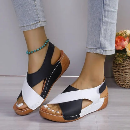 New Women's Contrast Color Wedge Sandals Summer Peep Toe Non Slip Beach Shoes Woman Comfortable Platform Roman Sandalias
