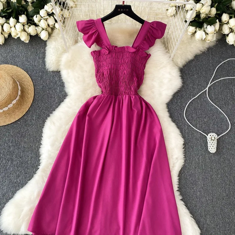 YuooMuoo Korean Fashion A-line Women Dress 2025 Aesthetic Slim Elastic Waistband Summer Dress Vacation Style Lady Beach Vestidos