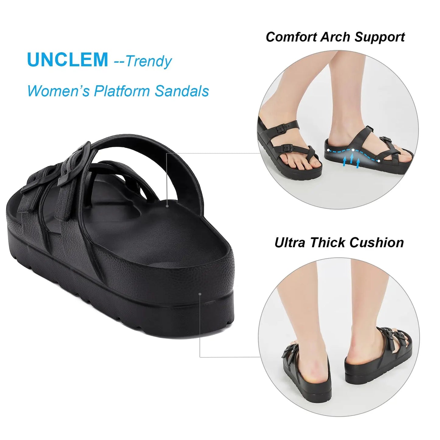 Bebealy Fashion Sandals for Women and Men Pillow Slippers Double Buckle Sandals Adjustable Slides EVA Flat Sandals Beach Sandals