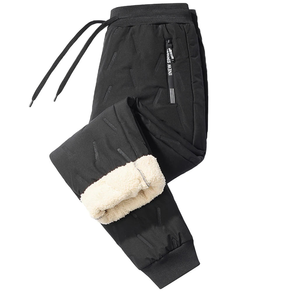 Winter Men Fleece Sweatpants Pant with Zipper Pockets Winter Warm Fleece Pants Casual Slim Sweatpants Pants Waterproof Thermal