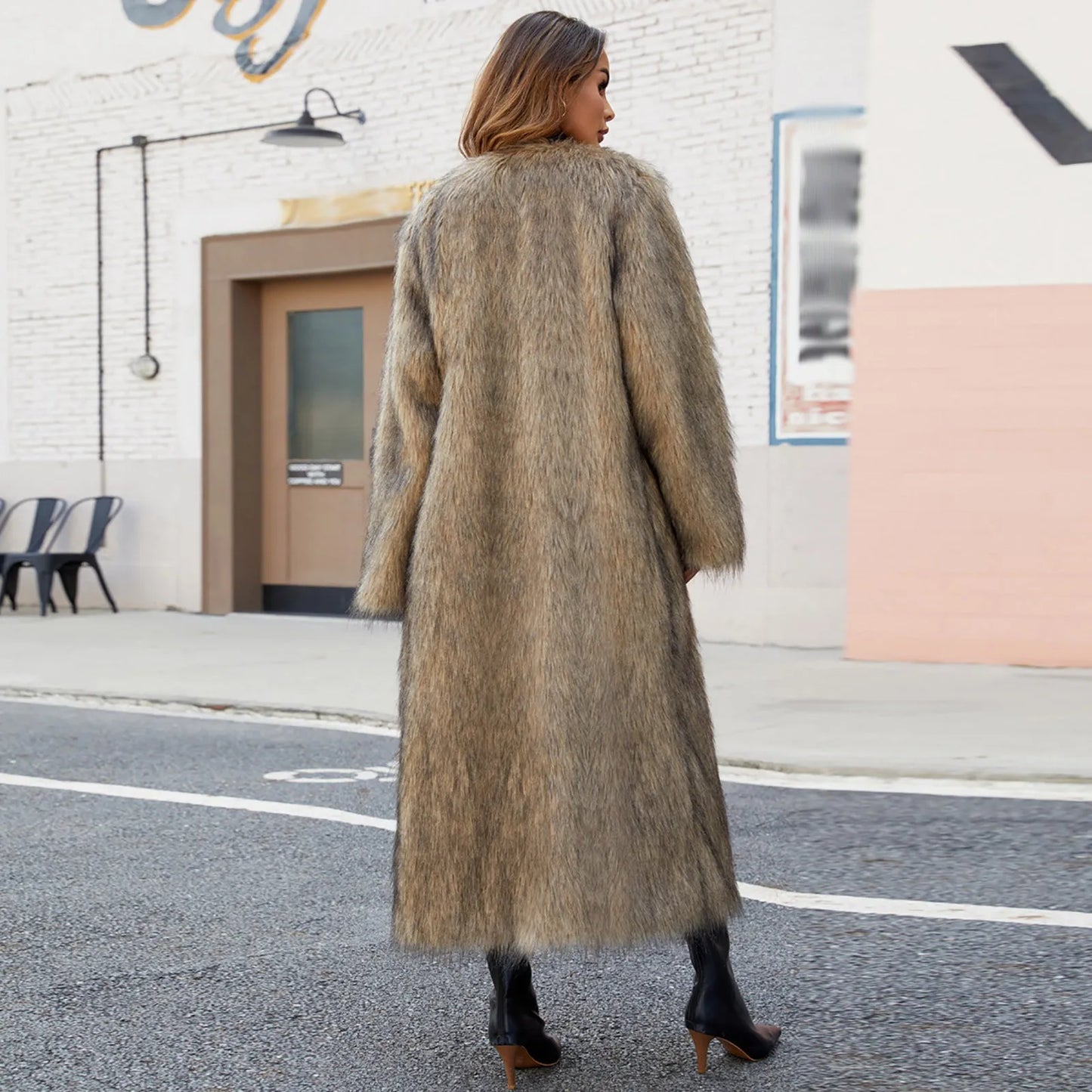 Winter Faux Fur Long Coat For Women Warm Plush Jackets Casual Open Front Long Sleeve Outerwear Elegant High End Ladies Windbreak