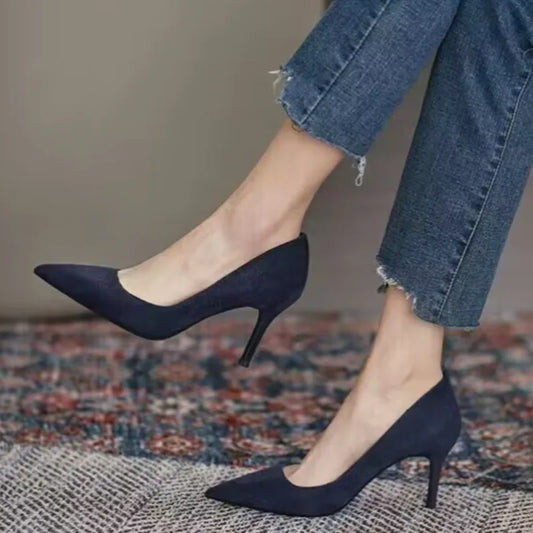 Pointy Suede High Heels Spring New Style Pointy Shallow Mouth Set Foot Anti-slip Wear-resistant Fine Heel Shoes