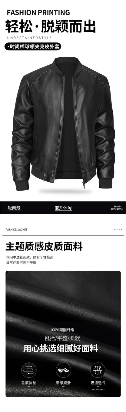 Spring And Autumn Locomotive Leather Jacket Men's Jacket Young Men's Stand-up Collar Casual Handsome Leather Jacket Men