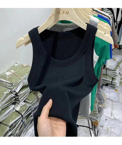 Women's Basic Ribbed Knitted Tank Top Solid Color Elastic Comfortable Sleeveless Camisole Summer Casual Green/Blue Soft Tees