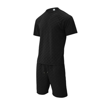 Men's Summer Checkered Loose Two-piece Sports Leisure Suit Short Sleeve T-shirt Shorts Casual Suit Plus Size Fashion Men's Suit