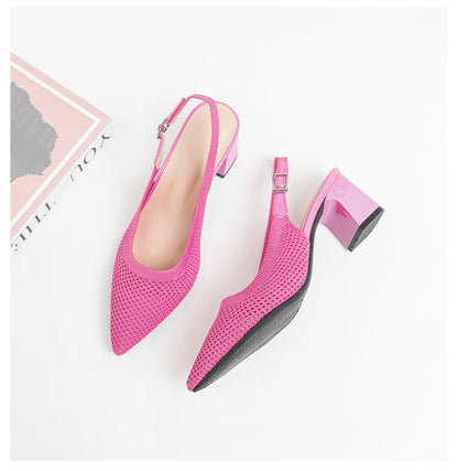 Summer Women's High Heel Sandals Knitted Small Hole Breathable Shoes 2025 New Style (6cm High)