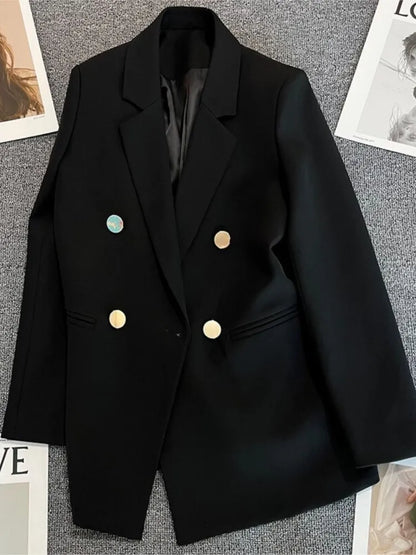 Autumn Blazer Elegant Women's Jacket Chic Casual Double Breasted Suit Korean Winter Fashion Coats Slim Fit Office Lady Outwear