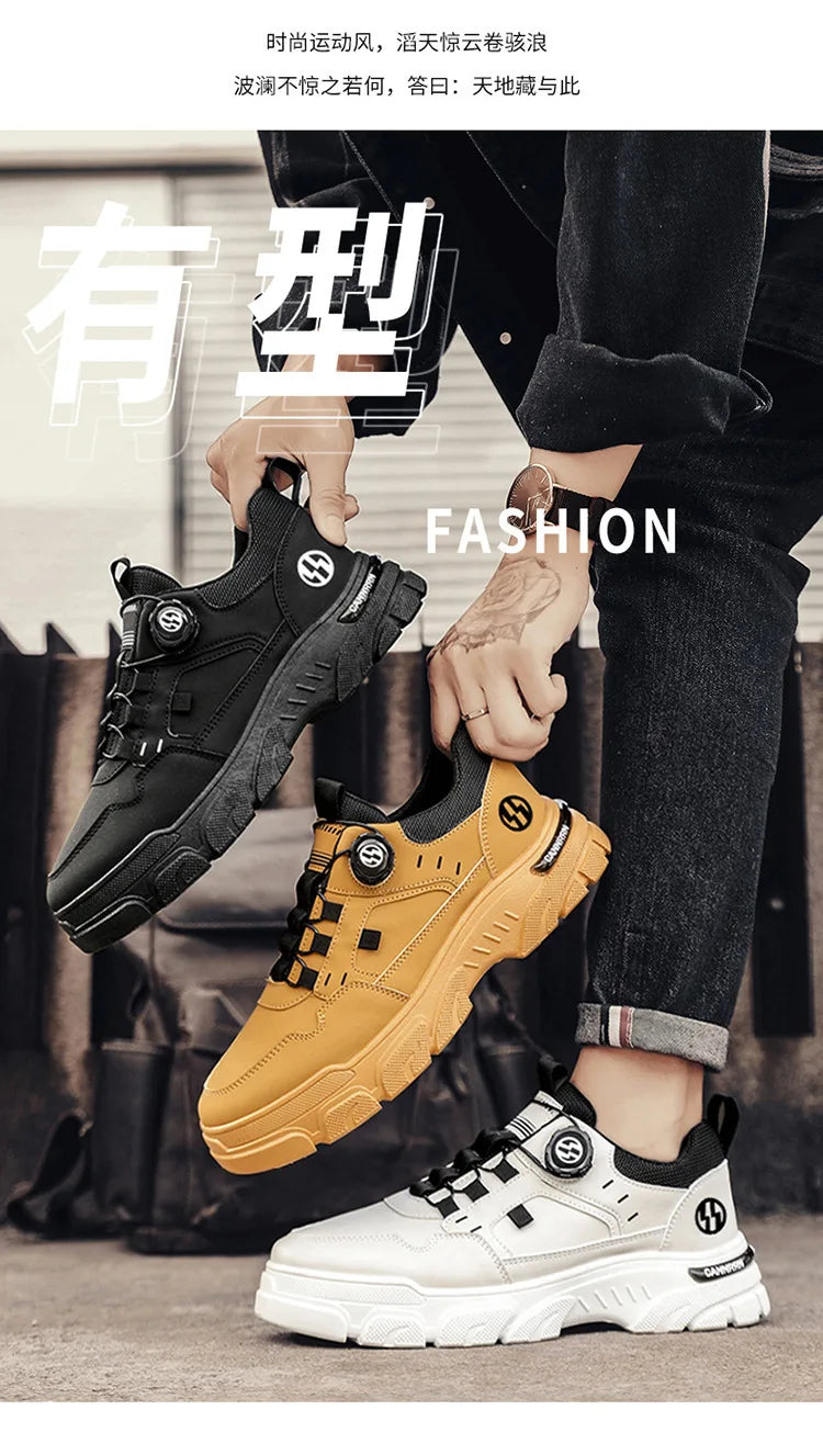Autumn Men's Sneakers 2026 New Breathable Casual Shoes for Men Buttons Platform Vulcanzed Sneakers Shoes Non-slip Safety Shoes