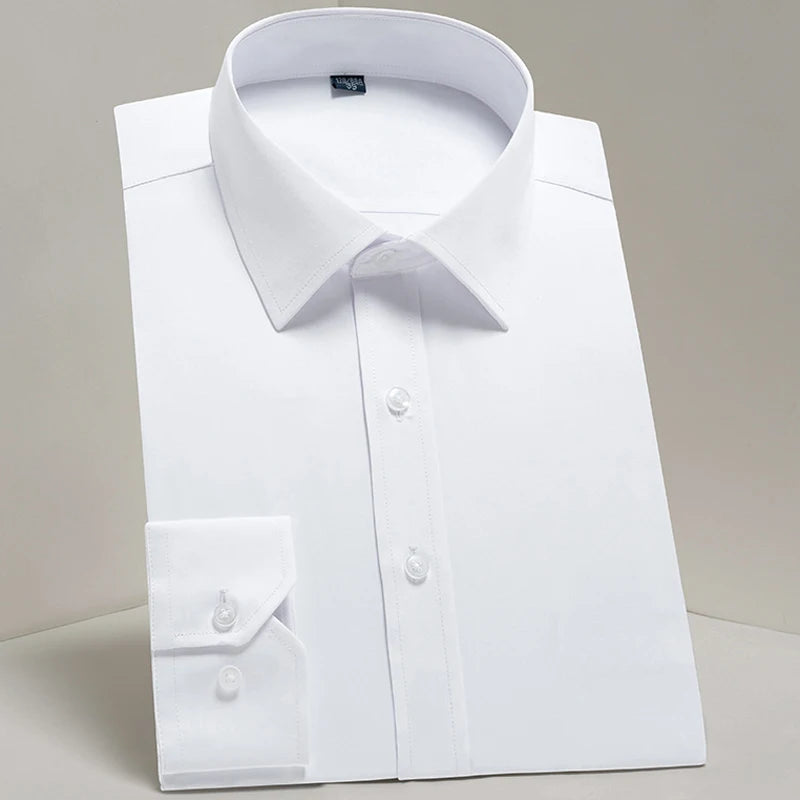 Men's Classic Long Sleeve Standard-fit Dress Shirts Formal Business Social Simple Basic Design White Work Office Casual Shirt