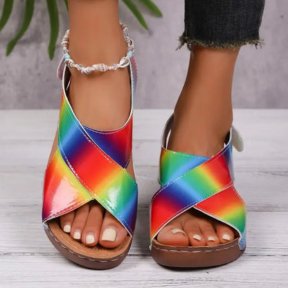 New Women's Contrast Color Wedge Sandals Summer Peep Toe Non Slip Beach Shoes Woman Comfortable Platform Roman Sandalias