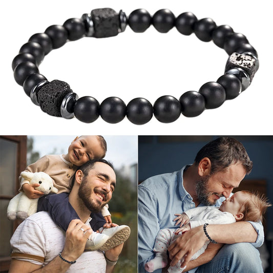 Fathers Day Gifts Mens Beaded Bracelet with Love Card Stretch Bracelet Natural Stone Beaded Bracelet Dad Birthday Gifts Ideas