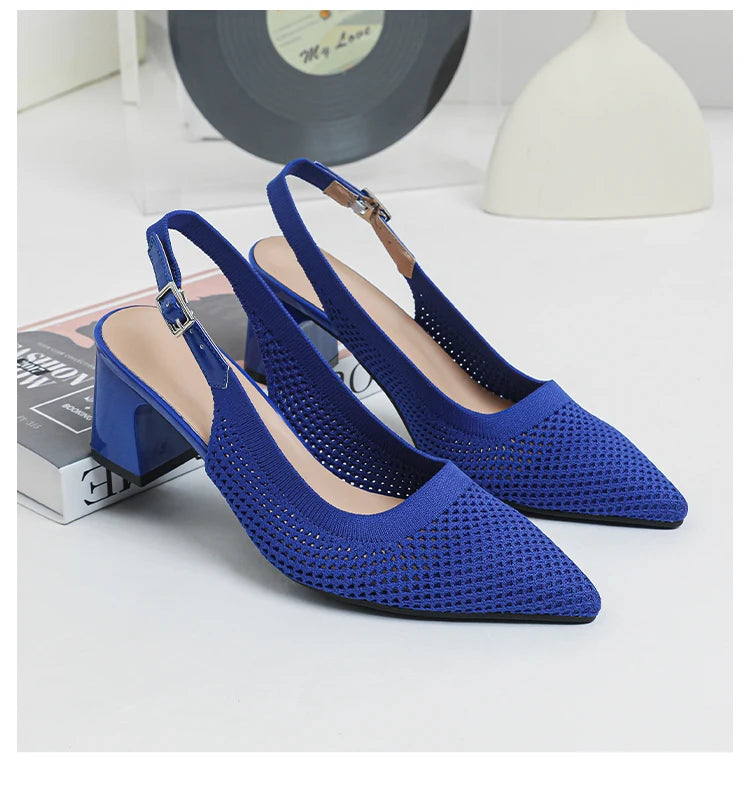 Summer Women's High Heel Sandals Knitted Small Hole Breathable Shoes 2025 New Style (6cm High)