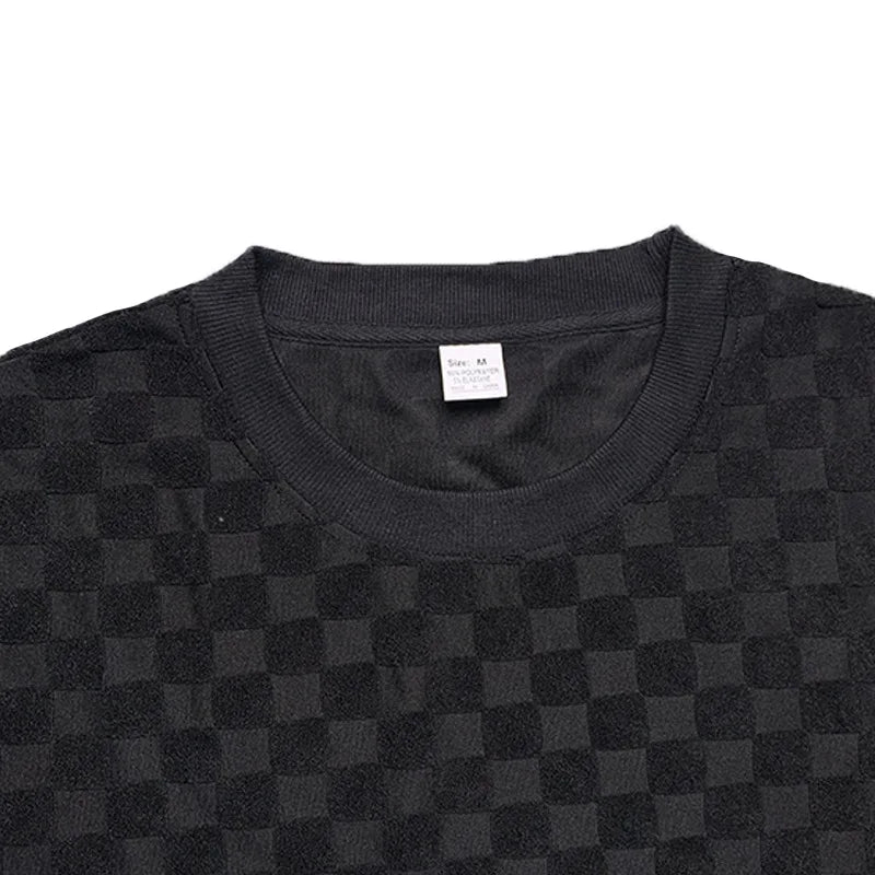 Men's Summer Checkered Loose Two-piece Sports Leisure Suit Short Sleeve T-shirt Shorts Casual Suit Plus Size Fashion Men's Suit
