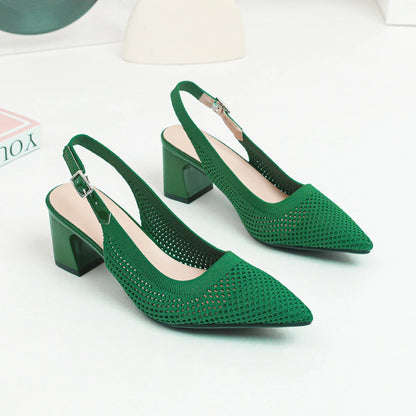 Summer Women's High Heel Sandals Knitted Small Hole Breathable Shoes 2025 New Style (6cm High)