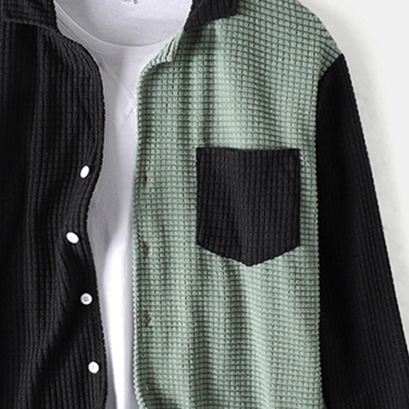 Autumn Men's Streetwear Patchwork Corduroy Long Sleeve Shirt Fashion Casual Turn Down Collar Luxury Shirts with Pocket Harajuku