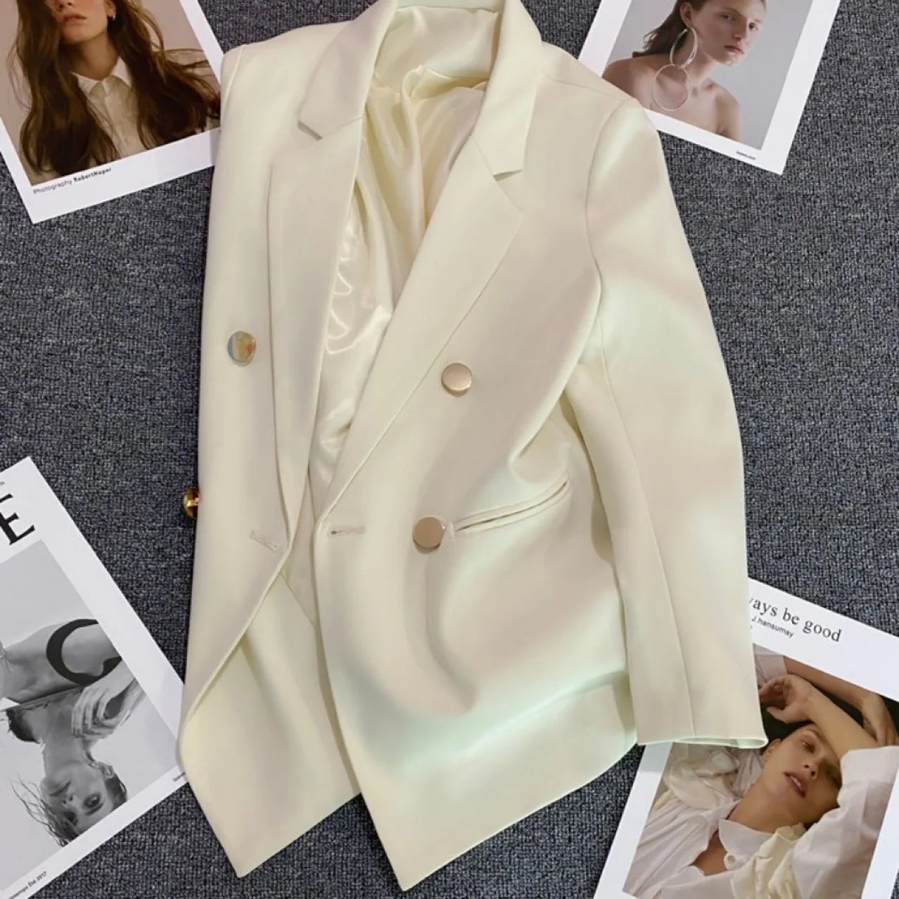Autumn Blazer Elegant Women's Jacket Chic Casual Double Breasted Suit Korean Winter Fashion Coats Slim Fit Office Lady Outwear