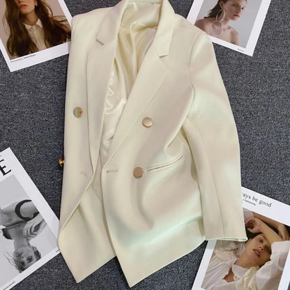 Autumn Blazer Elegant Women's Jacket Chic Casual Double Breasted Suit Korean Winter Fashion Coats Slim Fit Office Lady Outwear