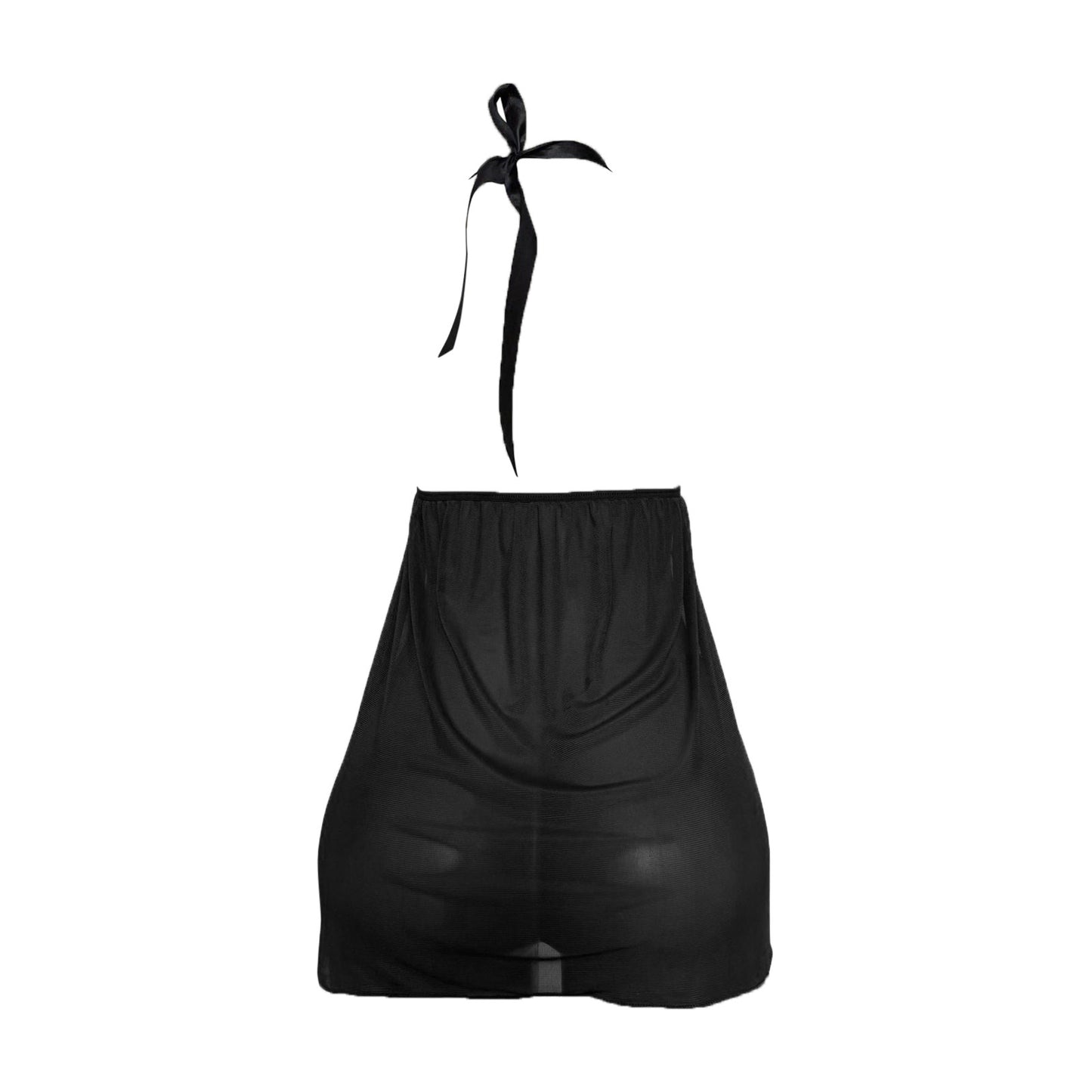 Plus Size Lace Mesh Night Dress with Panties Sexy Lingerie Women Nightgowns Exotic Costumes Halter Nighties Sheer Mesh Sleepwear