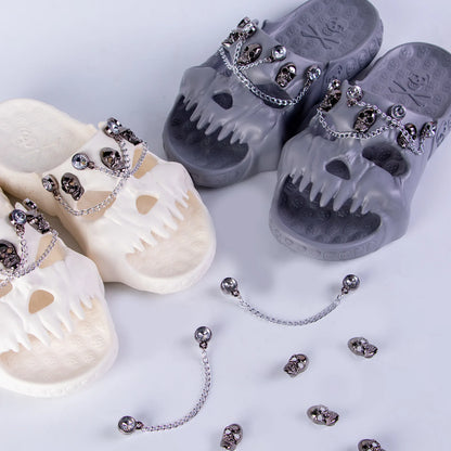 Punk Metal Skull Slippers Summer Men Slippers Novelty Outdoor Clogs Beach Sandals Non-slip Indoor Home Slides Couples Shoes 47