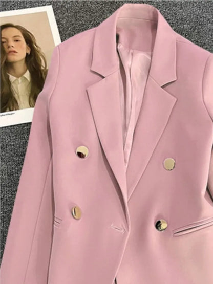 Autumn Blazer Elegant Women's Jacket Chic Casual Double Breasted Suit Korean Winter Fashion Coats Slim Fit Office Lady Outwear