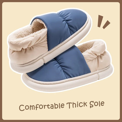 Big Size 48 49 Winter Warm Slippers Men Down Waterproof Soft Bottom Home Shoes Plush Women Indoor House Couples Anti Slip Slides