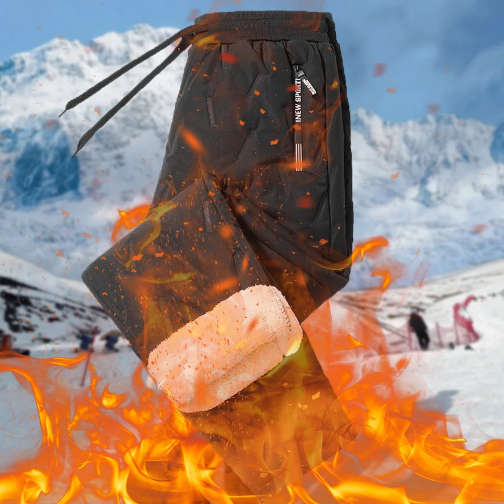 Winter Men Fleece Sweatpants Pant with Zipper Pockets Winter Warm Fleece Pants Casual Slim Sweatpants Pants Waterproof Thermal