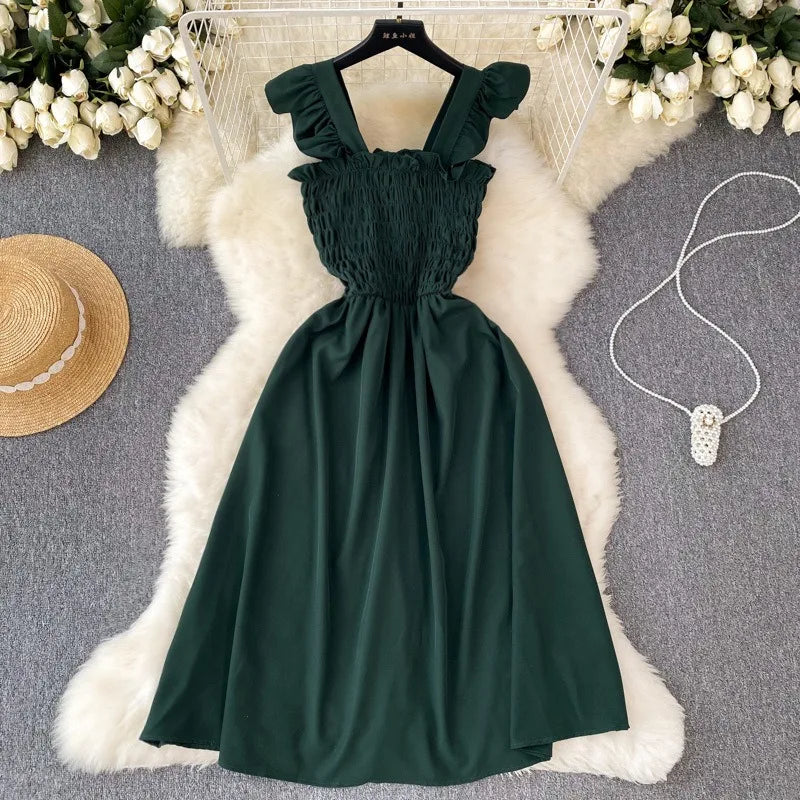 YuooMuoo Korean Fashion A-line Women Dress 2025 Aesthetic Slim Elastic Waistband Summer Dress Vacation Style Lady Beach Vestidos