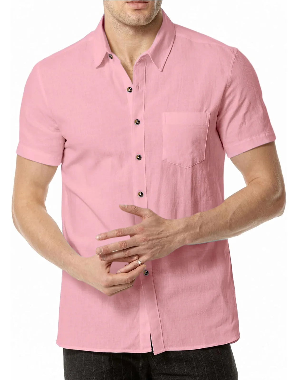 Men's Plus Size Short Sleeve Shirts Cotton Linen Henley Shirts Lightweight Vacation Collar Beach Shirts  Hawaiian T Shirt