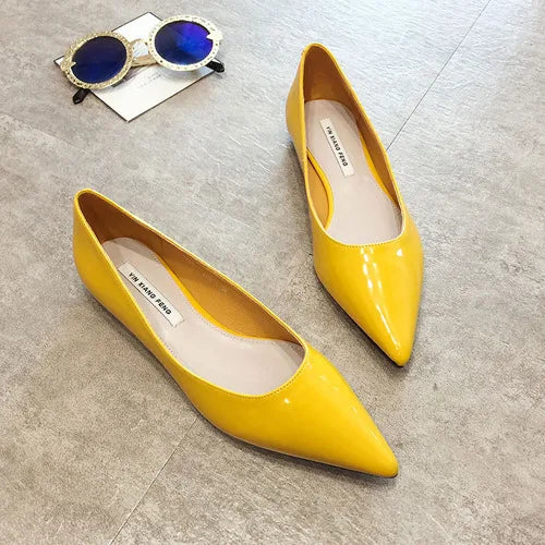 Flats Women's Shoes Yellow Net Brown Sugar Fruit Color Flat Shoes Shallow  Pointed Flat Heels Women's Shoes Large Size 43 44 45