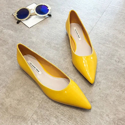 Flats Women's Shoes Yellow Net Brown Sugar Fruit Color Flat Shoes Shallow  Pointed Flat Heels Women's Shoes Large Size 43 44 45
