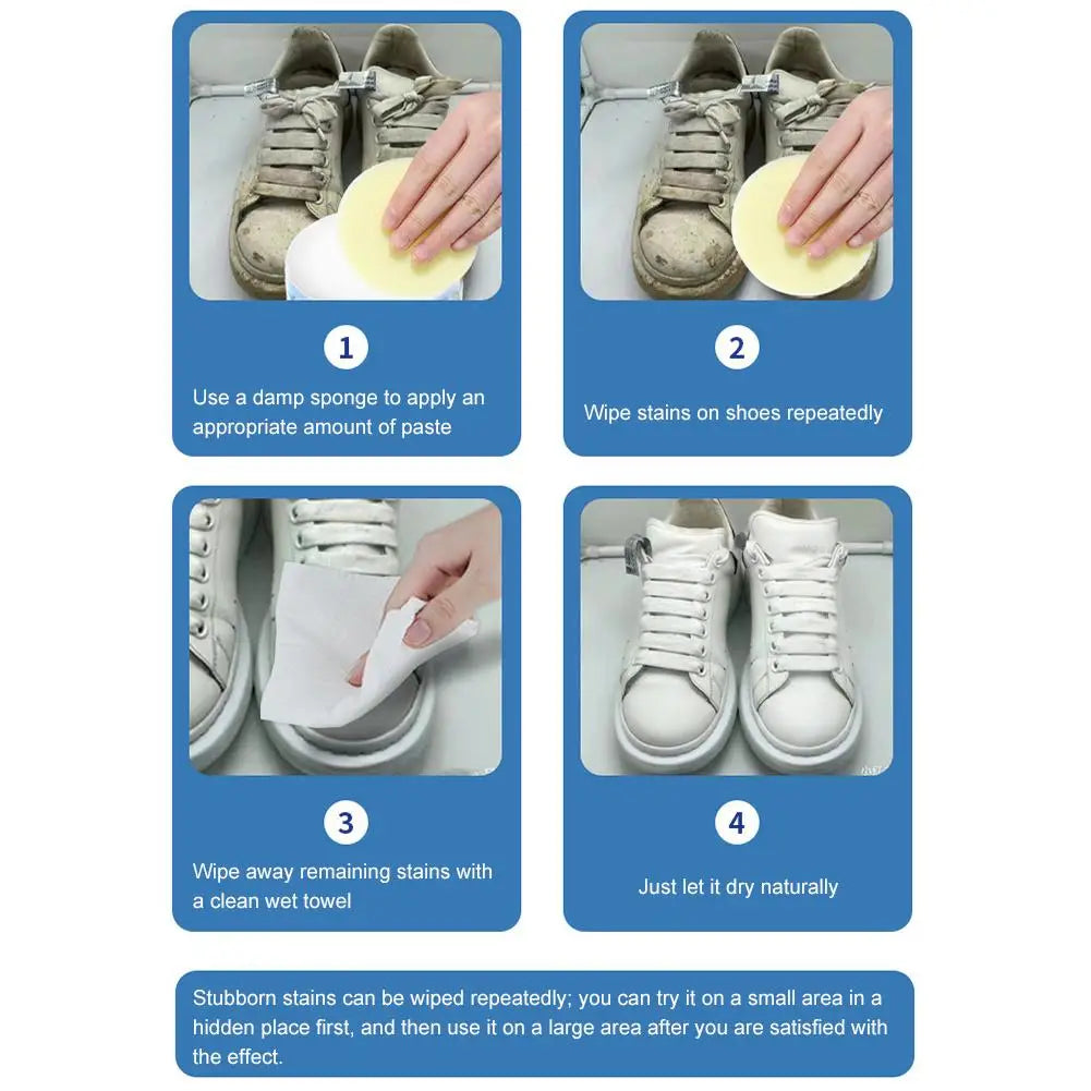 White Shoe Cleaning Cream Multipurpose Solid Paste with Sponge Rinse-Free Stain Remover for Sneaker Canvas Leather Shoes Care
