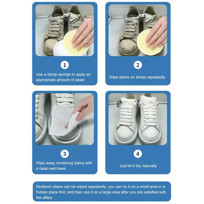 White Shoe Cleaning Cream Multipurpose Solid Paste with Sponge Rinse-Free Stain Remover for Sneaker Canvas Leather Shoes Care