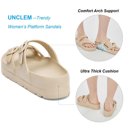 Bebealy Fashion Sandals for Women and Men Pillow Slippers Double Buckle Sandals Adjustable Slides EVA Flat Sandals Beach Sandals