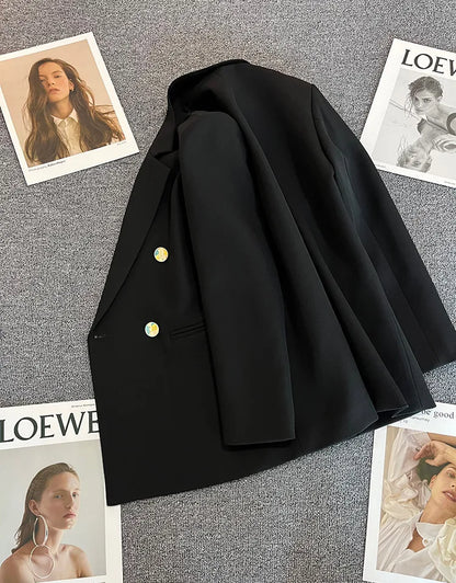 Autumn Blazer Elegant Women's Jacket Chic Casual Double Breasted Suit Korean Winter Fashion Coats Slim Fit Office Lady Outwear
