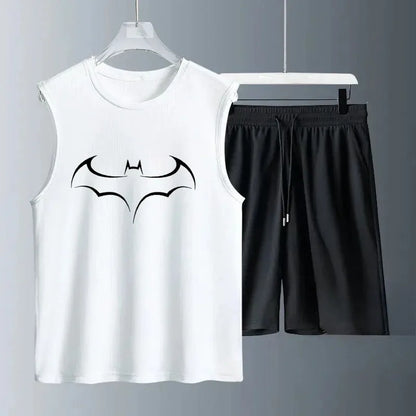 Summer men's clothing sleeveless basketball suit street casual sportwear 2 piece breathable short sleeve Tshirt + jogging shorts