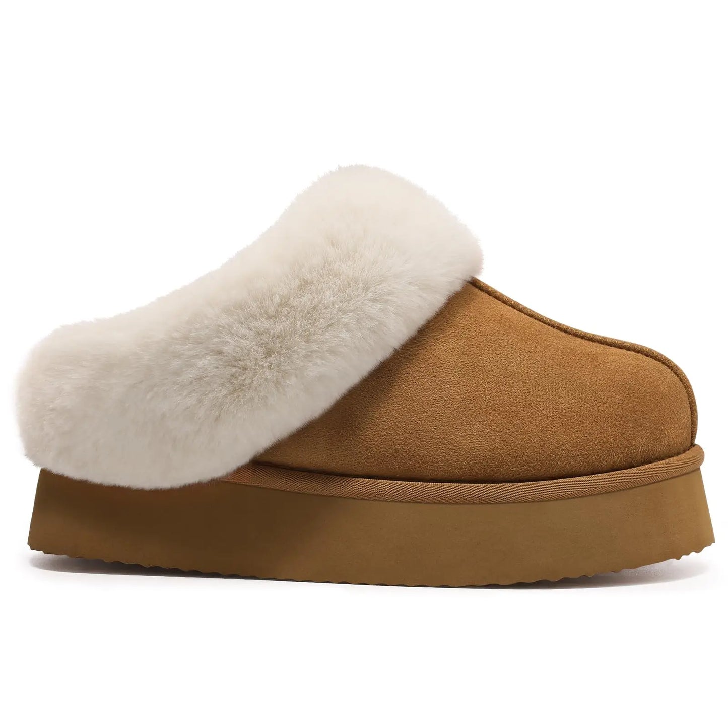Litfun Fuzzy Platform Slippers For Women Winter Warm House Shoes With Memory Foam Outdoor Anti-Slip Fashion Fur Fluffy Slippers