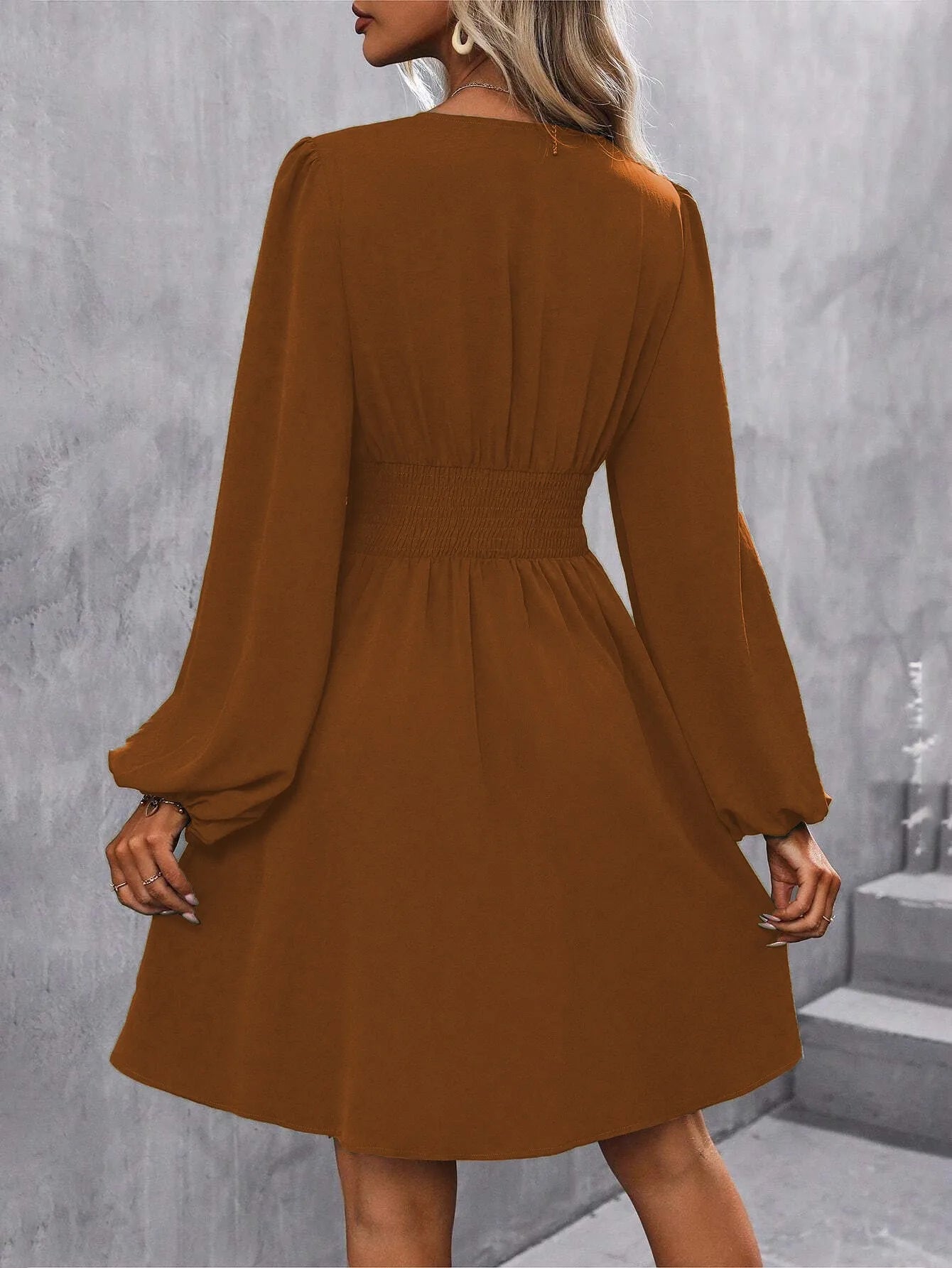 2025 Asymmetric Neck Lantern Sleeve Dress Women Winter Knit Dress with Waist Shirring Bodycon Long Maxi Dress