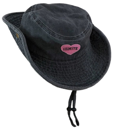 Stylish Unisex Fedora Hat with Heart Embroidery and Wide Brim Perfect for Outdoor Activities like Hiking and Camping
