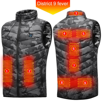 No battery 9 Zone Heating Vest Mens USB Infrared Thermal Jacket Smart Heated Clothes Winter Cold-proof Thick Sleeveless Hiking