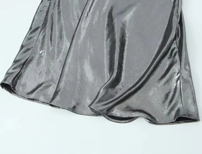 Summer Women Shinning Metallic Color Sling Mini Dress Female Chic Pleat Design Casual Slim Party Vestidos DS5000