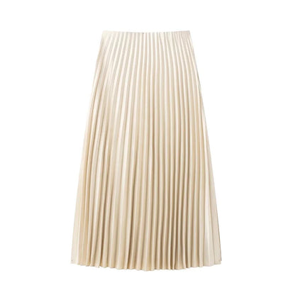 TRAF Elegant Party Midi Skirts 2025 Women's Spring Mid Waist Pleated Skirts Fashion Casual Vintage Beige Brown Long Skirts