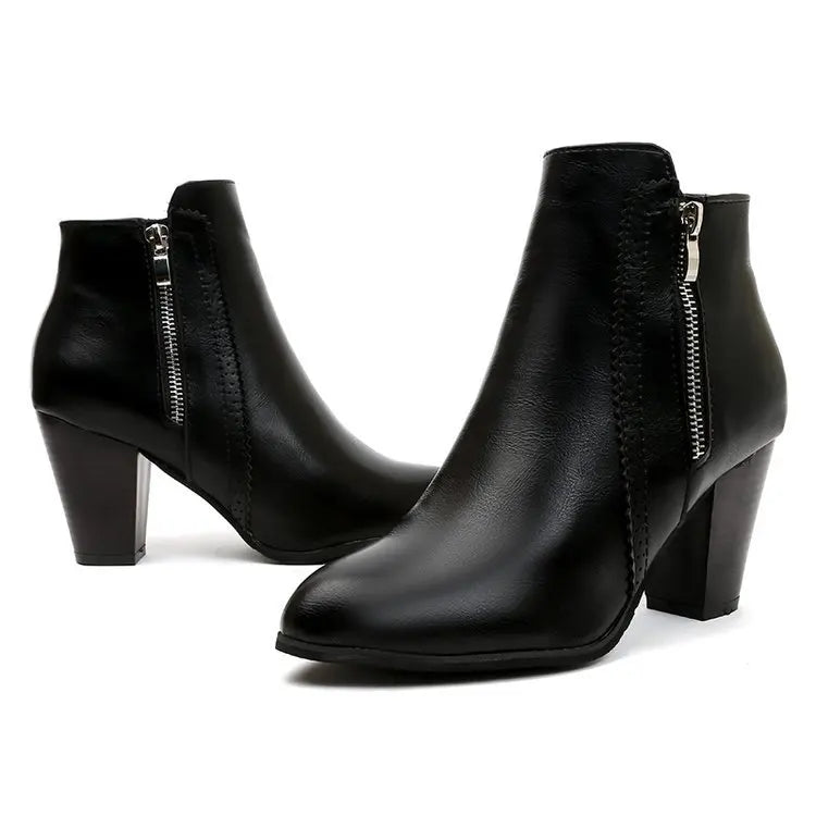 Ankle Boots Women's Fashion Coarse Heel Short Boots 43 Large Women's Shoe Size Side Zipper High Heel Boots Women Platform Boots