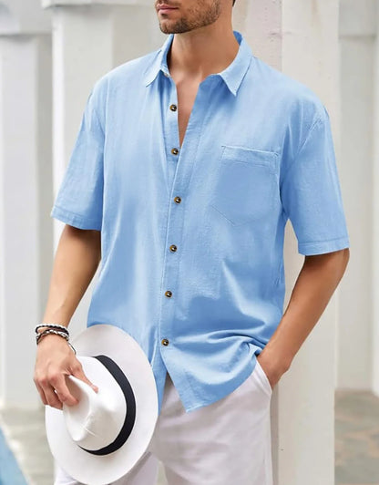 Men's Plus Size Short Sleeve Shirts Cotton Linen Henley Shirts Lightweight Vacation Collar Beach Shirts  Hawaiian T Shirt