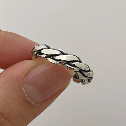 Sam Panda 925 Sterling Silver Rings For Women Men Fine Jewelry Finger Adjustable Open Vintage Chain Ring For Party Birthday Gift