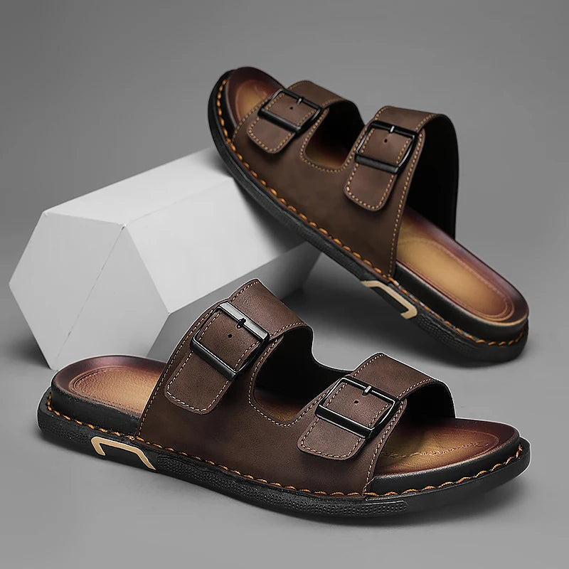 Shoes Men Sandals Slippers Sneaker Leather Men's Sneakers Summer Beach Shoes Sandals For Male Large Size Black Casual Sandals