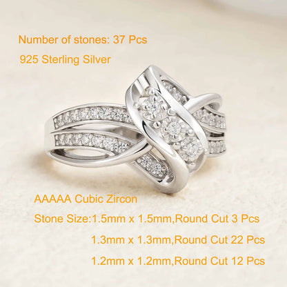Newshe 925 Silver Engagement Rings for Women Unique Knot Brilliant AAAAA Cubic Zircon Statement Ring